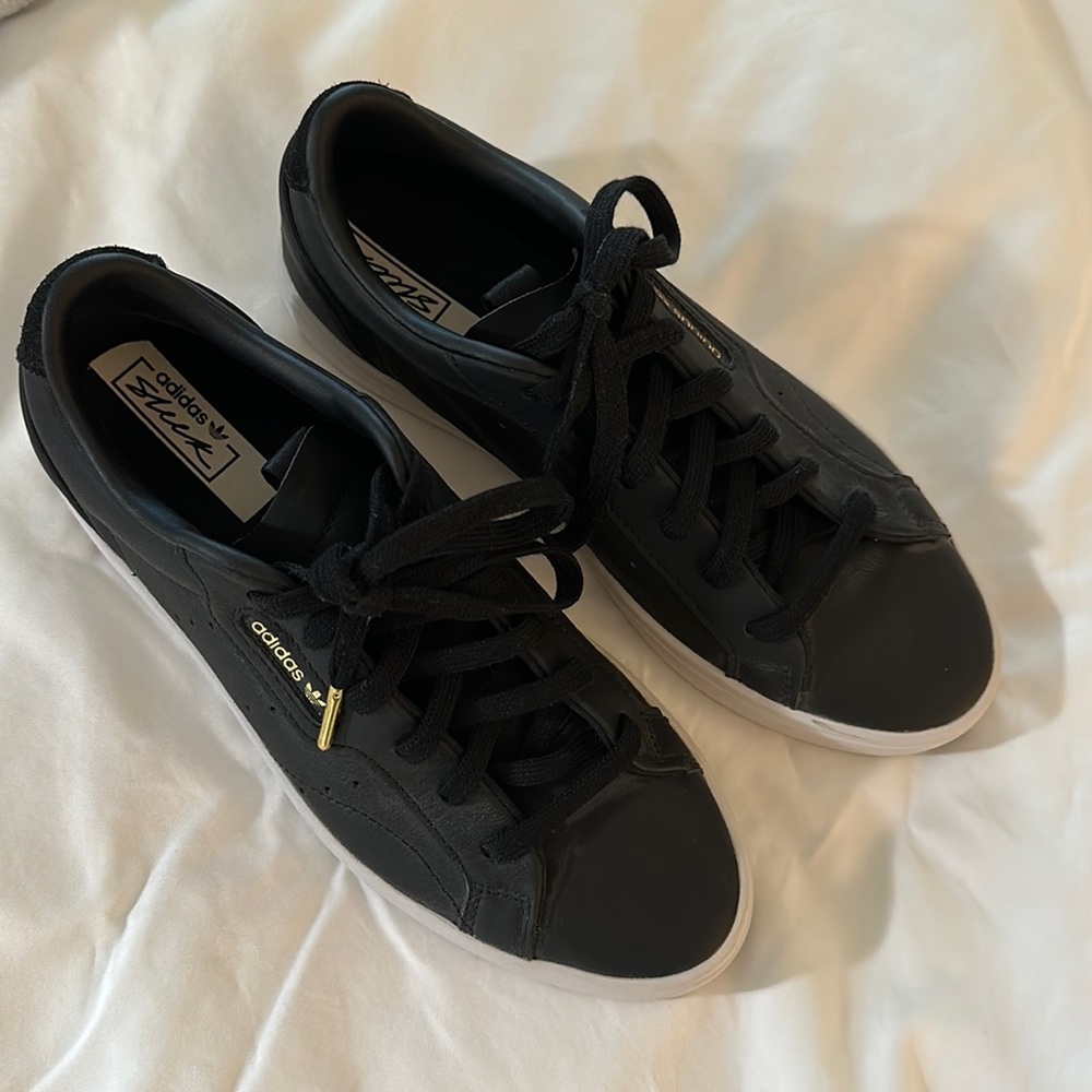 adidas Black Leather Low-Top Sneakers with White Sole